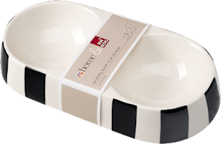 Futternapf-Duo Hund aus Keramik, schwarz/weiß (36x18x6 cm) dm home