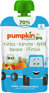 Quetschie Kürbis, Karotte, Apfel, Banane & Pfirsich ab 6 Monaten, pumpkin organics