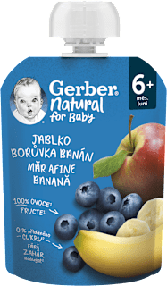 příkrm v sáčku jablko, borůvka & banán Gerber Natural