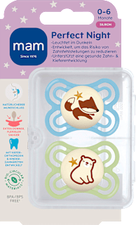 Schnuller Perfect Night Silikon, blau/grün, 0-6 Monate mam