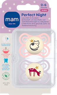 Schnuller Perfect Night Silikon, rosa/lila, 0-6 Monate mam