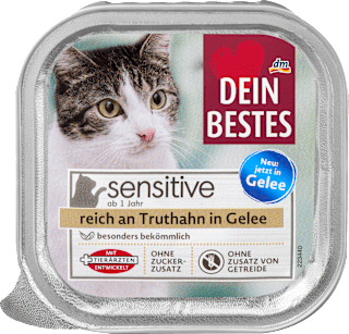 Храна за котки Sensitive, богата на пуйка в желе DEIN BESTES