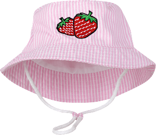 Bucket Hut Kinder rosa gestreift mit Erdbeer-Motiv keine Marke