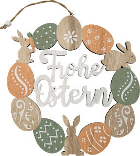 Holzkranz "Frohe Ostern" mit Eier & Hasen, natur-apricot-grün-weiß Dekorieren & Einrichten