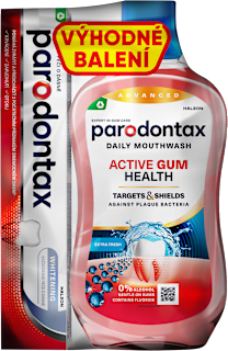 zubní pasta Whitening 75 ml + ústní voda Advanced Active Gum Health Extra Fresh 500 ml parodontax