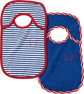 Lätzchen mit Streifen & Krebs-Motiv, blau + weiß ALANA