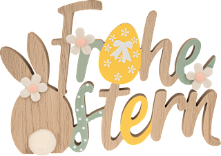 Holzschriftzug "Frohe Ostern" mit Stoffblümchen, natur-mint-gelb Dekorieren & Einrichten