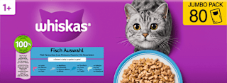 Nassfutter Katze Fisch Auswahl in Gelee, Jumbopack (80x85 g) Whiskas