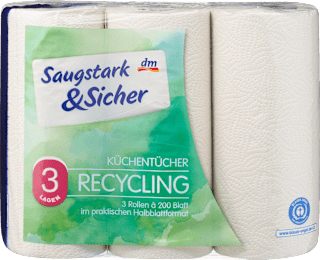 kuchyňské role recyklované 3vrstvé, 3 x 200 útržků Saugstark&Sicher