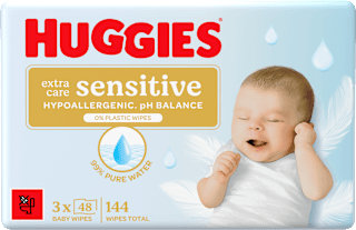 Chusteczki nawilżane Extra Care Sensitive Pure (3 x 48 szt.) Huggies