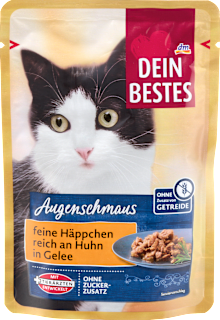 Nassfutter Katze Augenschmaus feine Häppchen reich an Huhn in Gelee Dein Bestes
