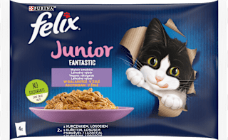 Teljes értékű állateledel aszpikban, kölyökmacskáknak, csirkével és lazaccal Felix