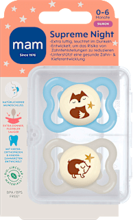 Schnuller Supreme Night blau/beige 0-6 Monate mam