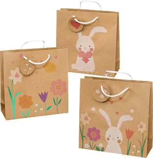 Geschenktasche veredelt Herz/Blumen/Hase mit Blume, midi, quadratisch Profissimo