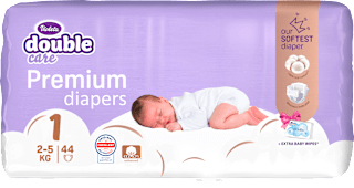 Pelene za novorođenčad Double Care Premium + vlažne maramice, vel. 1 (od 2 do 5 kg) Violeta