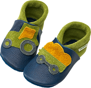 Lederschuhe mit Traktor-Motiv, blau + grün, Gr. 22/23 ALANA