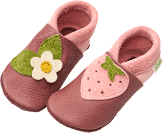 Lederschuhe mit Erdbeer- und Blumen-Applikation, pink, Gr. 22/23 ALANA