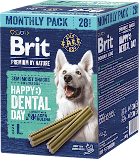 Dentálne tyčinky Premium By Nature Semi-Moist Snacks Happy Dental day veľkosť L Brit