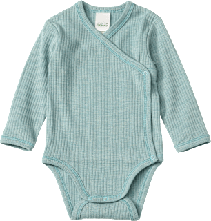 Wickelbody Langarm aus Bio-Wolle und Seide mit Ripp-Struktur, petrol, Gr. 62/68 ALANA