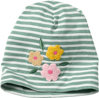 Beanie mit Blumen-Applikation, grün, Gr. 52/53 ALANA