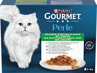 Nassfutter Katze Perle Erlesene Streifen in Soße mit Gemüse Purina Gourmet