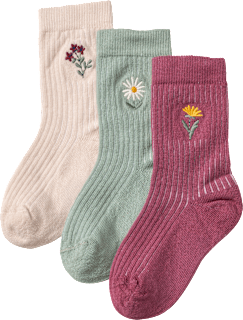 Socken mit Blumen-Applikation, rosa + grün + lila, Gr. 27/29 ALANA