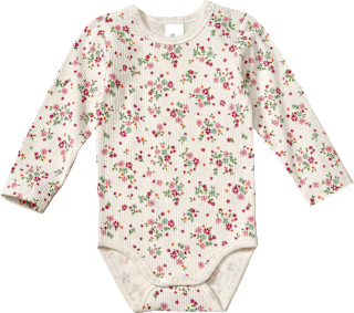 Body Langarm mit Blumen-Muster, weiß, Gr. 74/80 ALANA