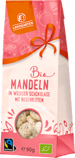 Schokolade Mandeln in weißer Schokolade mit Rosenblüten Landgarten