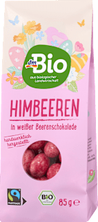 Schokolade Himbeeren in weißer Beerenschokolade dmBio
