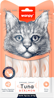 Kremowy przysmak dla kota, tuńczyk i łosoś, 5 sztuk wanpy