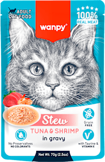 Mokra karma dla kota, tuńczyk z krewetkami w sosie wanpy