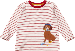 Langarmshirt mit Ringel-Muster & Dackel-Applikation, rot & weiß, Gr. 110 ALANA