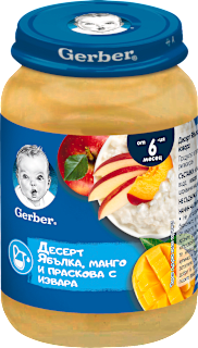 Пюре ябълка, манго и праскова с извара, от 6+ м. Gerber