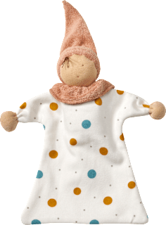 Püppchen mit Kleid & Punkte-Muster, weiß & blau & gelb ALANA