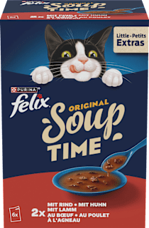 Nassfutter Katze mit Rind, Huhn & Lamm, Original Soup Time Multipack (6x48 g) Felix