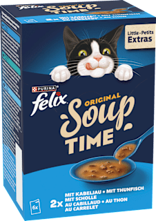 Nassfutter Katze mit Kabeljau, Thunfisch, Scholle, Original Soup Time, Multipack (6x48g) Felix