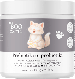 Probiotiki in prebiotiki za mačke, dopolnilna krmna mešanica v obliki mehkih žvečljivih priboljškov the BOO care