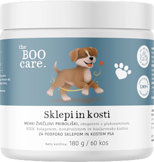 Za sklepe in kosti psov, dopolnilna krmna mešanica v obliki mehkih žvečljivih priboljškov the BOO care