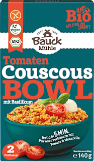 Trockenmischung Tomaten Couscous Bowl mit Basilikum Bauck Mühle