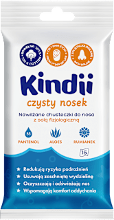 Chusteczki nawilżane do nosa z solą fizjologiczną Czysty Nosek Kindii