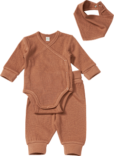 Set mit Wickelbody, Hose & Halstuch in Waffel-Struktur, braun, Gr. 74/80 ALANA