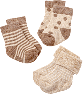 Erstlingssocken mit Punkte- & Streifen-Muster, beige + braun, Gr. 13/14 ALANA