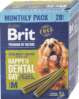 Dentálne tyčinky Premium By Nature Semi-Moist Snacks Happy Dental day veľkosť M Brit