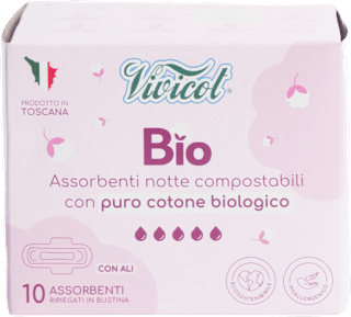 Assorbenti Bio notte con ali ripiegati Vivicot