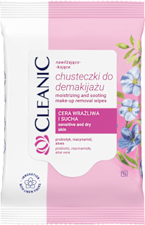 Chusteczki do demakijażu nawilżająco-kojące, cera wrażliwa i sucha Cleanic
