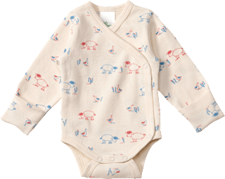 Wickelbody Langarm mit Tier-Muster, weiß, Gr. 42/44 ALANA