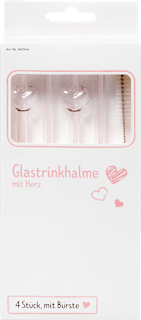 Trinkhalme aus Glas mit Herz, rosa wenco