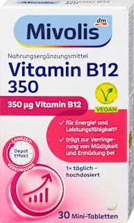 Prehransko dopolnilo z vitaminom B12 350 µg v obliki mini tabletk, s podaljšanim sproščanjem Mivolis