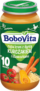 Zupa krem z dynią z kurczakiem i kluseczkami po 10. miesiącu Bobovita