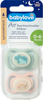 Éjszakai nyugtató cumi Air, szimmetrikus, 1-es méret 0-6 hónap, sterilizálódobozzal babylove